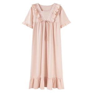 Miiow | Princess Style Pure Cotton Summer Sleep Dress Women Loose Short Sleeve Overhead Home Sleepwear Dress Cat Person MiiOW