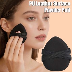 Black Leather Surface Powder Puff Not Eat Foundation Makeup Sponge Puff Dry Wet Dual-Use Soft Air Cushion Foundation Applicator Makeup Tool