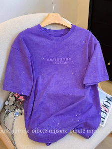 Áo Thun Tay Ngắn Mùa Hè Phong Cách Mới Cho Nữ Dáng Rộng Vai Khoét Kim Cương Tay Ngắn Cổ Tròn Chất Liệu Cotton Thiết Kế Sáng Tạo