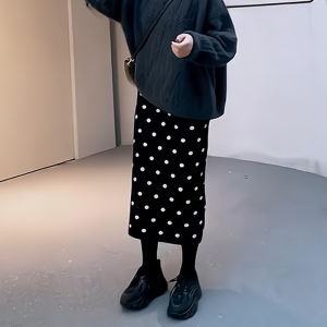 Fashionable High Waist Long Polka Dot A-Line Skirt Womens Autumn New Design Elegant Commuter Korean Style Half Body Skirt