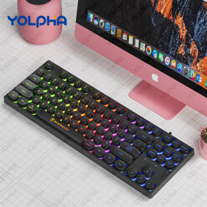87Keys RGB Backlit Mechanical Gaming Keyboard Quiet Typing Wired Punk Keycap Ergonomic Design for Windows Mac Laptop PC Computer