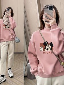 เสื้อสเวตเตอร์คอปกสูงบุขนแกะหนาสำหรับผู้หญิง ทรงหลวม สไตล์เกาหลี เสื้อคลุมกันหนาว แฟชั่นฤดูใบไม้ร่วง/ฤดูหนาว