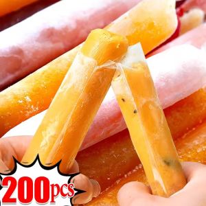 200/50Pcs Disposable Ice Popsicle Mold Bags Plastic Ice Cream Yogurt Smoothies Transparent Self-sealing Bags Kitchen Diy Gadgets