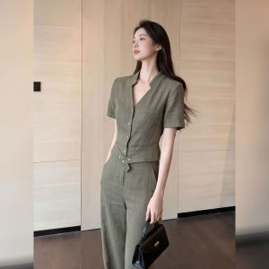 DANTING | Elegant Loose Fitting Summer Two-piece Set Green