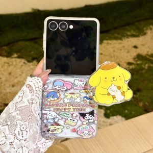Sanrio | Cute Cartoon Sanrio Cinnamoroll Magnetic Stand Phone Case for Samsung Z Flip 7 6 5 4 Z Flip 3 Folded Shockproof Cover With Chain