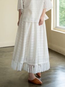 Elegant Lace Top Tassel Skirt Set Breathable Skin-Friendly Large Size Womens High Quality Annforest Forest Fairy Outfit