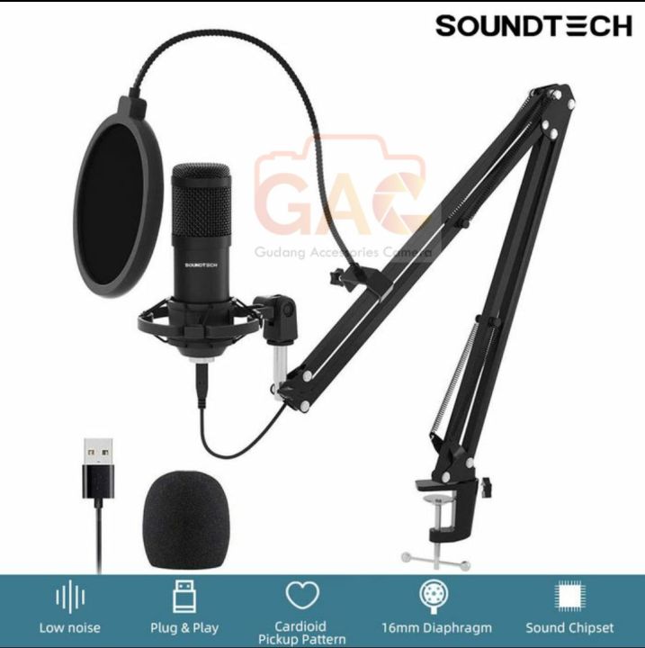 SOUNDTECH USB microphone mic condenser recording streaming podcast PC ...