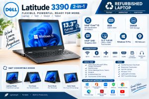 Dell Latitude 3390 2-in-1|Intel Core i5 8th Gen|13.3-inch Full HD (1920×1080)|overall|Touchscreen|overall A Grade condition laptop👌🔥
