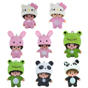 Sanrio | *-New Monchhichi Keychain Hello Kitty Toy -Monchhichi Keyring Cute Monchi Kitty Keychains for Bags Childrens Day Gift 몬치치 키링 ，。