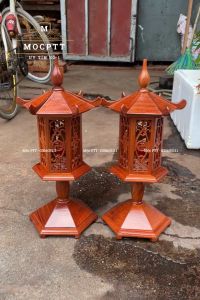 Đèn thờ Mái Chùa gỗ Hương Đỏ trang trí ban thờ gia tiên ấm cúng sang trọng