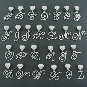 Silver Heart Pendant Cuban Necklace for Men MagicShop Hip Hop Floral Body 26 English Alphabet Letters Drop Shipping Jewelry