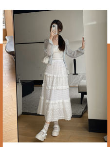 YOLO White Cake Skirt WomenS Half Skirt Spring/Summer/Autumn 2024 New High Waisted A-Line Ballet Style Fluffy Long Skirt