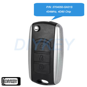3 Buttons OEM Flip Remote Key Fob ASK 434MHz 4D60 Chip Replacement for Dongfeng 580 2010 2011 2012 2013 2014 2015 3704050-SA01S