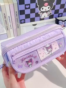 Cute Canvas Pencil Case DIY Kuromi Pencil Case Cinnamoroll My Melody Pencil Bag Free Sticker Pencil Bag 库洛米DIY铅笔盒