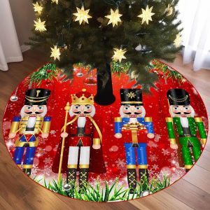VIKAMA Christmas-Themed Tree Dress Nutcracker Pattern Christmas Tree Skirt Cushion Festive Party Decoration