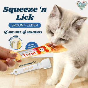 Petsup Cat Treat Feeder Spoon Dispenser Creamy Treat Wet Cat Food Snack Easy Squeeze Lick Spoon Anti Bite Long Handle Mess Free Feeding Tool for Cats & Kittens