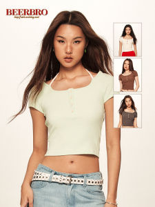 Áo Thun Ngắn Knitted Illusion Spicy Girl Phong Cách Retro Mỹ