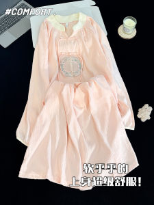 Cloud Cotton Womens Sleepwear Long Sleeve Midi Nightgown Home Clothes Spring Autumn Winter Comfortable Breathable Floral Embroidery