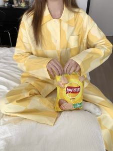 ชุดนอนผู้หญิงแขนยาวผ้าฝ้ายแท้ลายทาง ชุดอยู่บ้านฤดูใบไม้ผลิและฤดูใบไม้ร่วง ผ้าฝ้ายแท้ระดับไฮเอนด์ ชุดนอนผู้หญิง