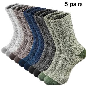 5 Pairs Winter Warm Mid Length Sock Men Retro Solid Color Casual Wool Socks  Ultra Thick Men Antifreeze Cashmere Socks