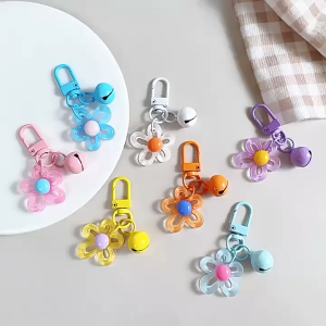 10pcs Colorful Metal Hollow Flower Bell Keychain Small Pendant DIY Pendant Accessories