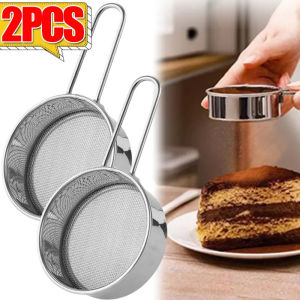 2Pcs Stainless Steel Flour Sieve Fine Mesh Strainer Baking Flour Sifter with Handle Handheld Coffee Powder Mesh Sieve Baking Tools