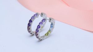 Lohaspie เครื่องประดับ 5 กะ รัตต่างหู เป็น 925 กับ รูปแบบขายธรรมชาติที่มีสีสันคลิปต่างหูพลอย สำหรับผู้หญิง