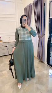 YOURAS gamis plisket wanita kaos knit rajut import kotak
