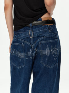 MADWITCH | American Retro Note Embroidery Wide Leg Jeans