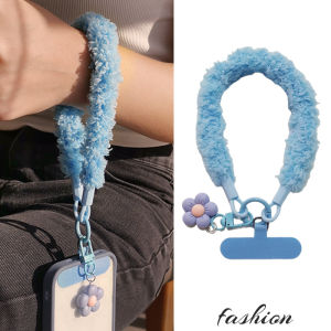Plush Keychain Phone Strap Short Creative Key Holder Durable Wristband Anti-Loss for Women Winter Style Furry Mobile Phone Lanyard
