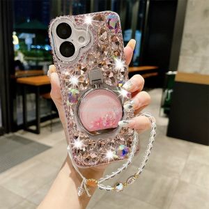 Luxurious Bling Bling Water Diamond Phone Case for Apple 16 plus 15 pro Max SE4 Protective Stand Female Model 13 Unique 12 Creative Holder iPhone 15 Shell