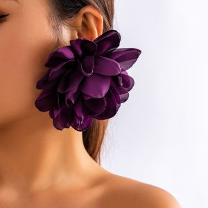 Exaggerated Big Fluffy Fabric Flower Stud Earrings for Women Charms Ladies 2024 Wedding Earring Fashion Jewelry Accessories Gift