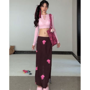 Floral Print Midi Skirt Fashionable Casual Versatile Loose Low Waist Straight Cut Elegant Slimming Long Skirt Holiday Feel