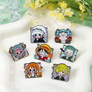 7Pcs One Piece Enamel Pins Set Cute Q Version Luffy Zoro Nami Law Franky Chopper Brooches for Backpack Fans Gifts