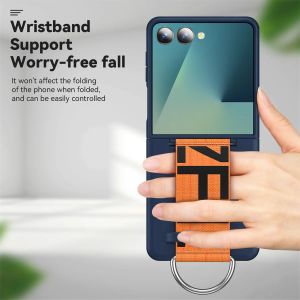 Luxury Matte PC Phone Case for Samsung Galaxy Z Flip 8/7/6/5 with Wrist Strap Ring Holder Hand Chain Band Cover for ZFlip 7 FE