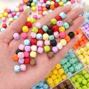 8mm 5-20pcs/bag Acrylic Cut Square Beads Large Hole Pillar Loose Spacer Beads For Handmade Bracelet Necklace Earring Keychain DIY Craft Jewelry Making Accessories