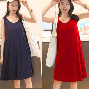 Sleeveless Home Use Vest Dress for Women Plus Size Loose Fitting Mid Length Long Dress 200lbs Sleepwear Base Layer