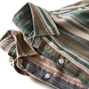 Áo Sơ Mi Nam Dài Tay Kẻ Sọc Cổ Điển Mỹ Cổ Điển Mùa Xuân Thu Làm Việc Màu Tương Phản Quần Áo Công Sở Thường Ngày