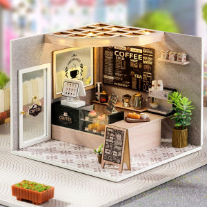 Coffee Shop Doll House Mini DIY Kits Making Room Assembling Toys Bedroom Decorations Furniture Dollhouses Toys For Kids Gifts