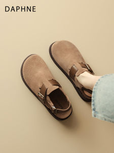 Daphne Womens Flat Bottom Slip-On Summer Shoes Casual Vintage Outdoor Wear Leather Upper mid Heel Glue Adhesive Shoes