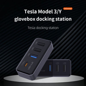Docking Station USB Hub 4-in-1 for Tesla Model 3 Model Y Glovebox  for Dashcam Flash Drive Charger Data Transfer Games Music