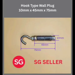 SG SELLER. 4 pcs Hook Type Wall Plug 10mm x 45mm. Total length 75mm.Suitable for brick & concrete. Is for Home Improvement