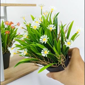 Tanaman Hias Pot Bunga Daisy Plastik Artificial Ornamen Dekorasi Rumah COD PBP192