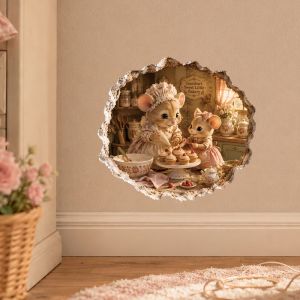 VIKAMA Đôi Chuột 3D Tự Dính Decal Dán Tường Chống Thấm Nước Chống Trầy Xước Làm Bánh Lỗ Trang Trí Cho Phòng Khách Lối Vào