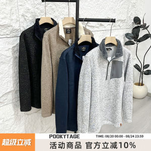 Outdoor Casual Fleece Lined Sweatshirt Half Zip Pocket Autumn Winter Large Size Youth Straight Cut Pure Color Hoodie Pookytage