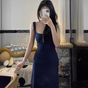 ชุดเดรสยาวคอฮอลเตอร์สไตล์วินเทจสไตล์ฝรั่งเศสสำหรับผู้หญิง ฤดูใบไม้ผลิและฤดูร้อน 2025 ชุดเดรสยาวเอวสูงกระชับสัดส่วนดีไซน์เก๋ไก๋