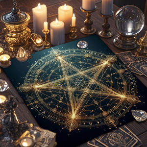 Mystical Pentagram Geometric Tarot Tablecloth Altar Cloth Golden Occult Divination Cloth Pagan Astrology Altar Decor Table Cloth