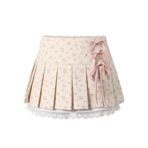 Váy Ngắn Xếp Ly Ren Viền Cạp Cao Cho Nữ Mùa Hè 2024 Váy Chữ a Bó Sát Có Nơ Bướm Bằng Vải PU Co Giãn