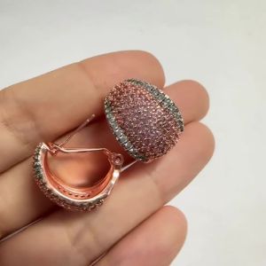 Huitan Two Tone Cuff Earrings for Women Bright Cubic Zirconia Stud Earrings Trendy Statement Jewelry Gift Engagement Accessories