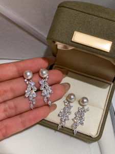 CAFFTI | Sterling Silver Diamond Tassel Pearl Earrings